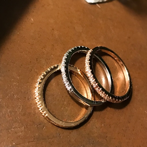 Rose Gold/Silver/Gold plated set of rings band .NW - Picture 5 of 5